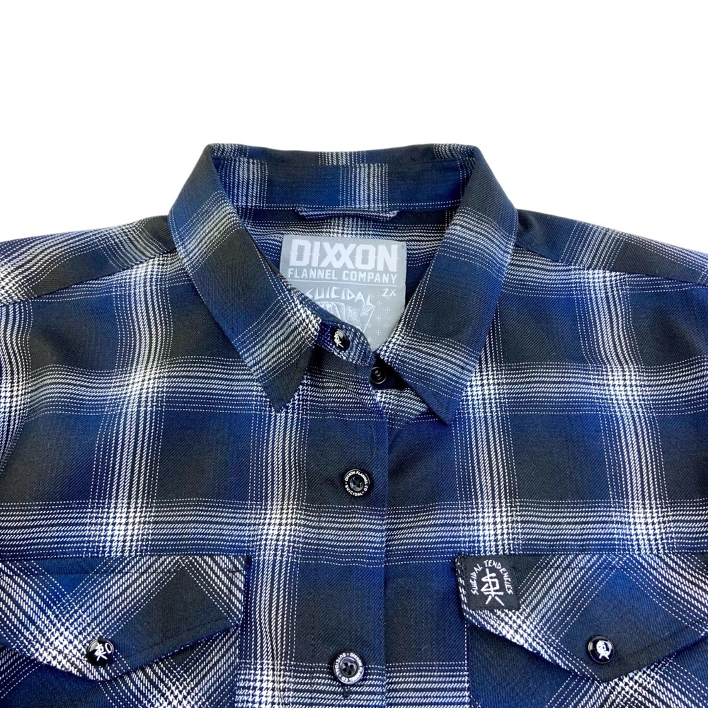 Dixxon Suicide Tendencies Blue Plaid Long Sleeve Button Down Shirt - Picture 2 of 4